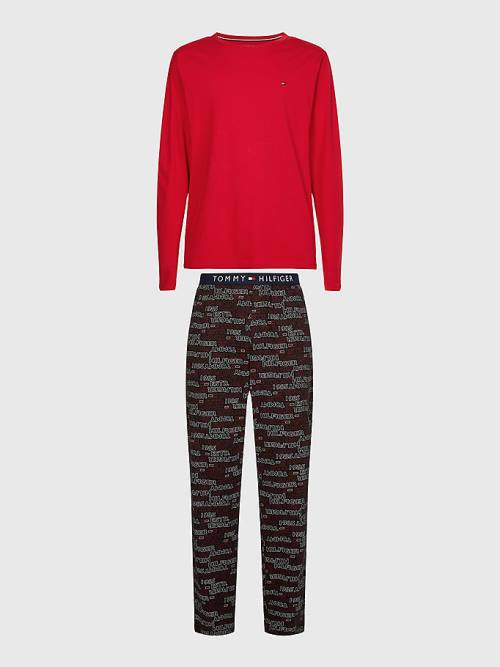 Red Tommy Hilfiger Print Long Sleeve Set Men's Pyjamas | TH680KZP