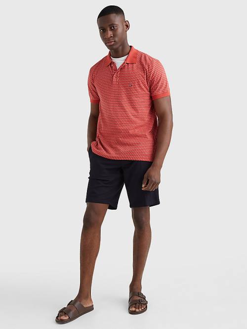 Red Tommy Hilfiger Print Regular Fit Men's Polo Shirts | TH203WOB