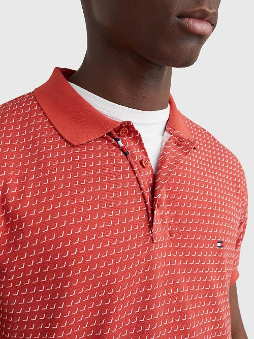 Red Tommy Hilfiger Print Regular Fit Men's Polo Shirts | TH203WOB