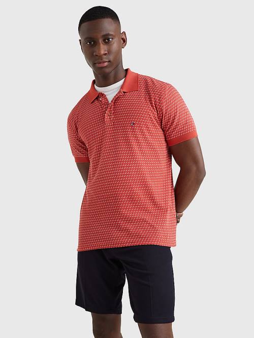 Red Tommy Hilfiger Print Regular Fit Men\'s Polo Shirts | TH203WOB