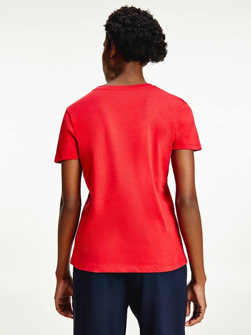 Red Tommy Hilfiger Pure Organic Cotton Logo Women's T Shirts | TH045GVX