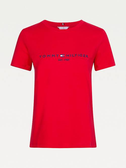 Red Tommy Hilfiger Pure Organic Cotton Logo Women's T Shirts | TH045GVX