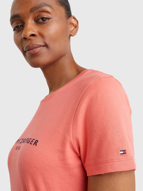 Red Tommy Hilfiger Pure Organic Cotton Logo Women's T Shirts | TH051DNK