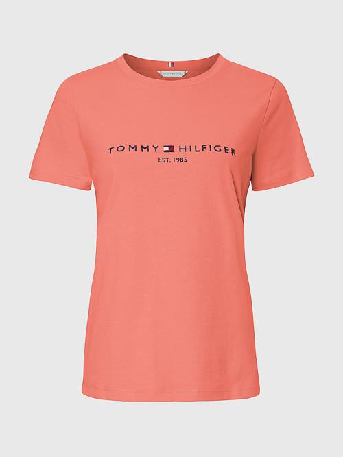 Red Tommy Hilfiger Pure Organic Cotton Logo Women's T Shirts | TH051DNK