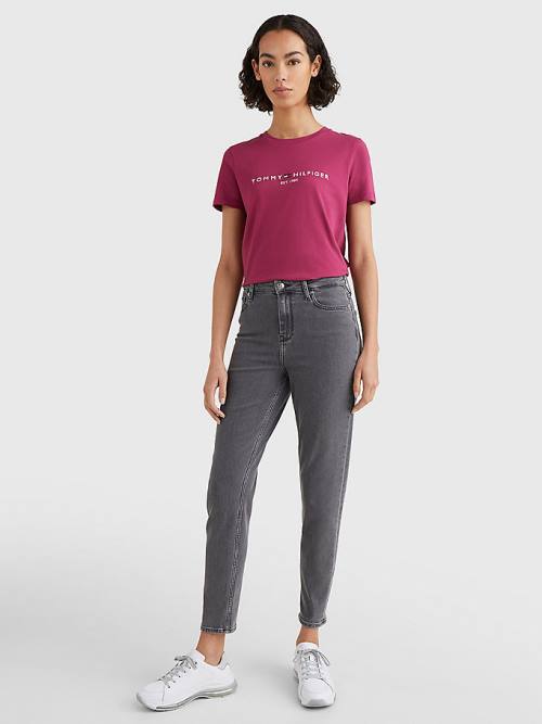 Red Tommy Hilfiger Pure Organic Cotton Logo Women's T Shirts | TH378ZWP