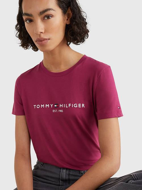 Red Tommy Hilfiger Pure Organic Cotton Logo Women's T Shirts | TH378ZWP