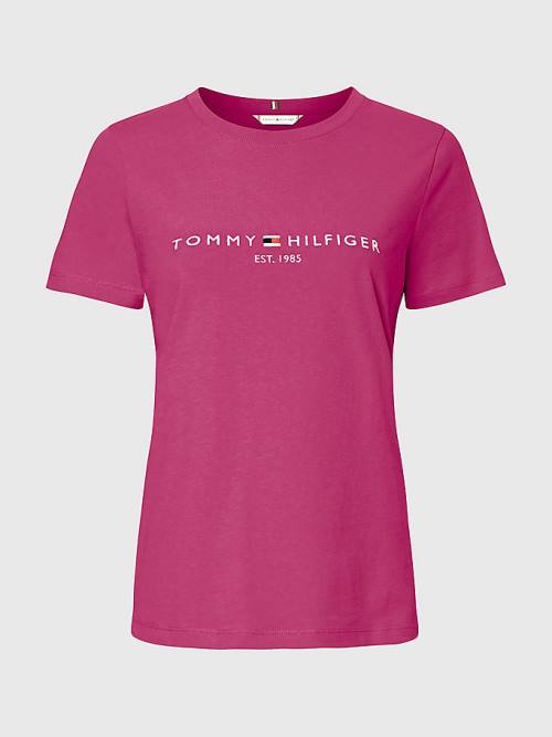 Red Tommy Hilfiger Pure Organic Cotton Logo Women's T Shirts | TH378ZWP