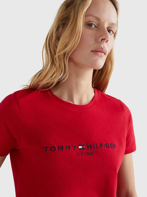 Red Tommy Hilfiger Pure Organic Cotton Logo Women's T Shirts | TH796VZX