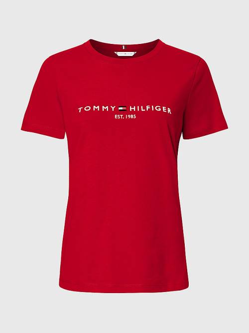 Red Tommy Hilfiger Pure Organic Cotton Logo Women's T Shirts | TH796VZX