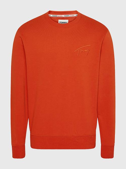 Red Tommy Hilfiger Recycled Signature Logo Relaxed Men's Sweatshirts | TH136MNI