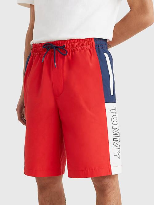 Red Tommy Hilfiger Relaxed Fit Basketball Men\'s Shorts | TH832NOJ