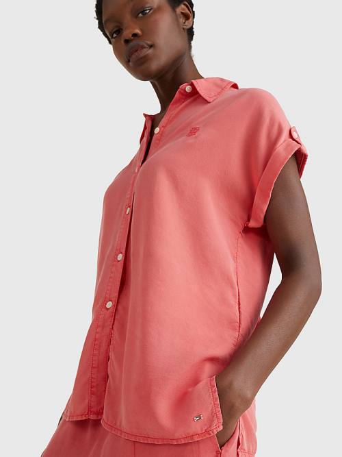 Red Tommy Hilfiger Relaxed Fit Short Sleeve Women's Shirts | TH297WTO