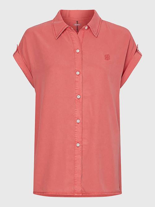 Red Tommy Hilfiger Relaxed Fit Short Sleeve Women's Shirts | TH297WTO