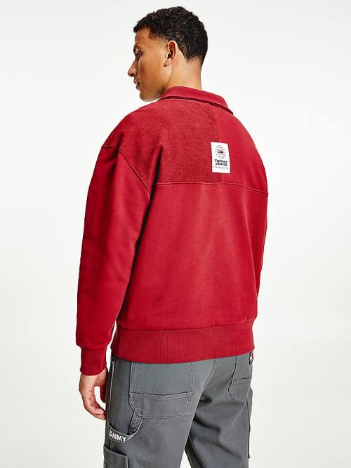 Red Tommy Hilfiger Reversible Relaxed Fit Half-Zip Men's Sweatshirts | TH264UFB