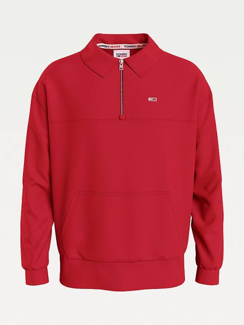 Red Tommy Hilfiger Reversible Relaxed Fit Half-Zip Men's Sweatshirts | TH264UFB