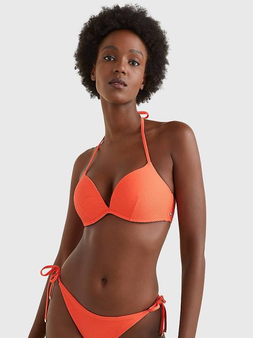 Red Tommy Hilfiger Ribbed Push Up Bikini Top Women's Swimwear | TH946ZOB