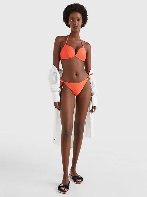 Red Tommy Hilfiger Ribbed Push Up Bikini Top Women's Swimwear | TH946ZOB