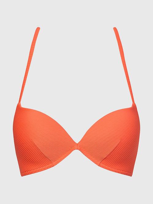 Red Tommy Hilfiger Ribbed Push Up Bikini Top Women's Swimwear | TH946ZOB