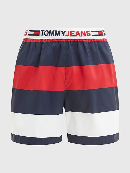 Red Tommy Hilfiger Rugby Stripe Mid Length Shorts Men's Swimwear | TH295WBM