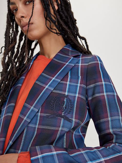 Red Tommy Hilfiger Shadow Check Crest Women's Blazers | TH370FEB