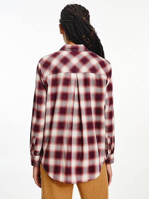 Red Tommy Hilfiger Shadow Check Relaxed Fit Women's Shirts | TH057DRH