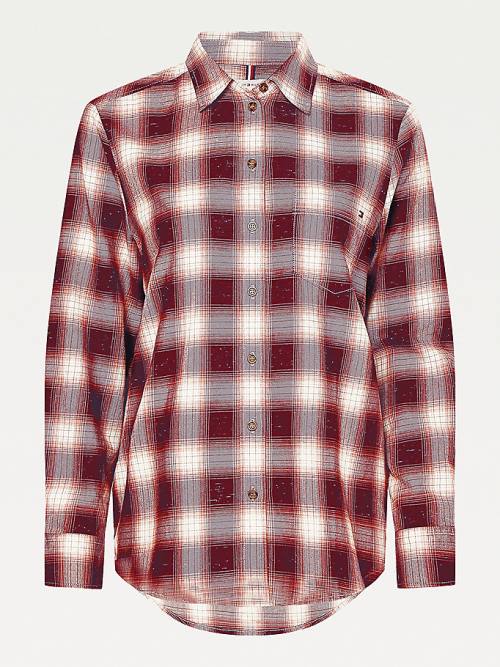 Red Tommy Hilfiger Shadow Check Relaxed Fit Women's Shirts | TH057DRH