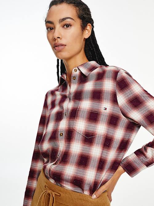 Red Tommy Hilfiger Shadow Check Relaxed Fit Women\'s Shirts | TH057DRH