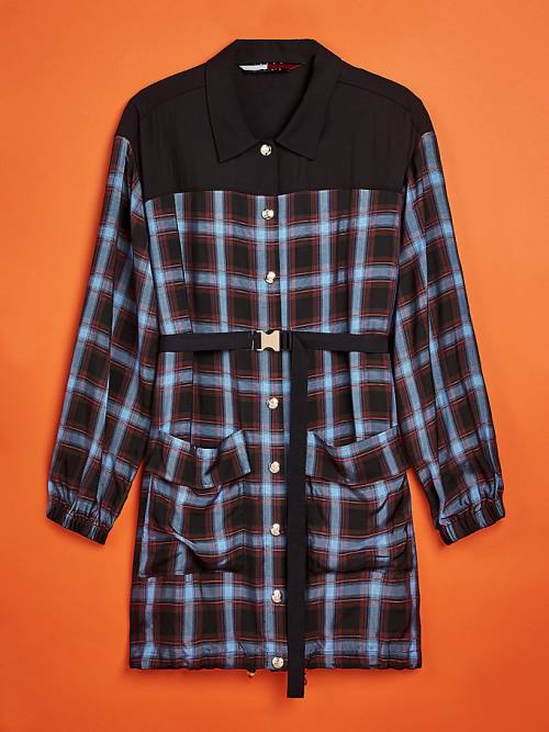 Red Tommy Hilfiger Shadow Check Viscose Shirt Women's Dress | TH635FQB