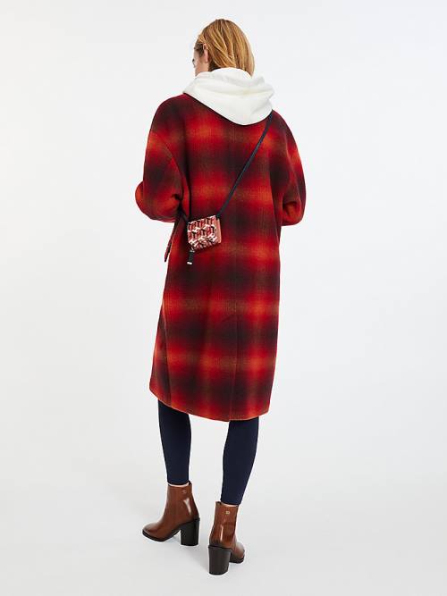 Red Tommy Hilfiger Shadow Check Wool Blend Women's Coats | TH879KWF