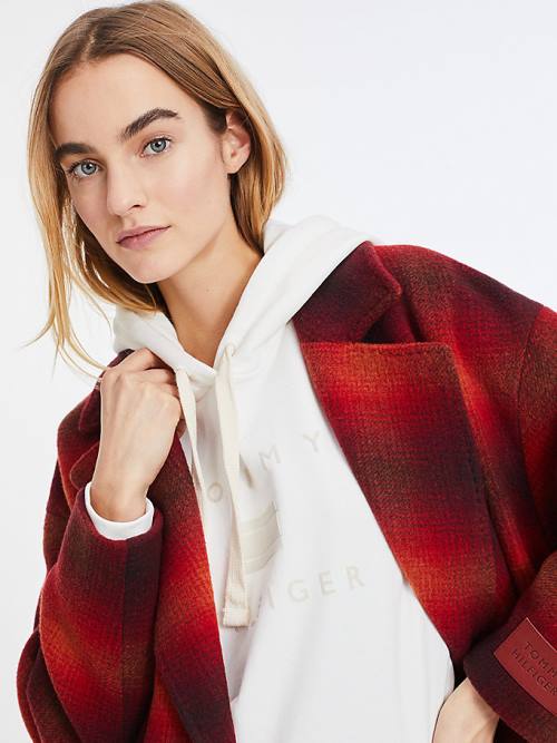 Red Tommy Hilfiger Shadow Check Wool Blend Women's Coats | TH879KWF