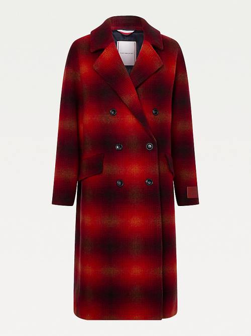 Red Tommy Hilfiger Shadow Check Wool Blend Women's Coats | TH879KWF