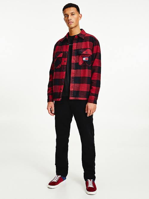 Red Tommy Hilfiger Sherpa Flannel Oversized Overshirt Men's Shirts | TH419GMH