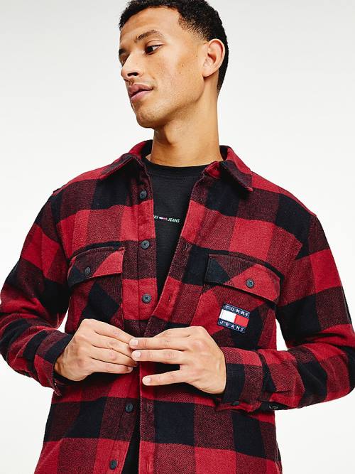 Red Tommy Hilfiger Sherpa Flannel Oversized Overshirt Men's Shirts | TH419GMH