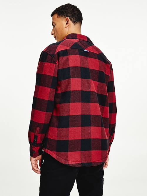 Red Tommy Hilfiger Sherpa Flannel Oversized Overshirt Men's Shirts | TH419GMH