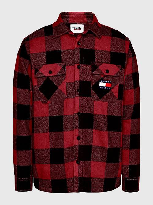 Red Tommy Hilfiger Sherpa Flannel Oversized Overshirt Men\'s Shirts | TH419GMH