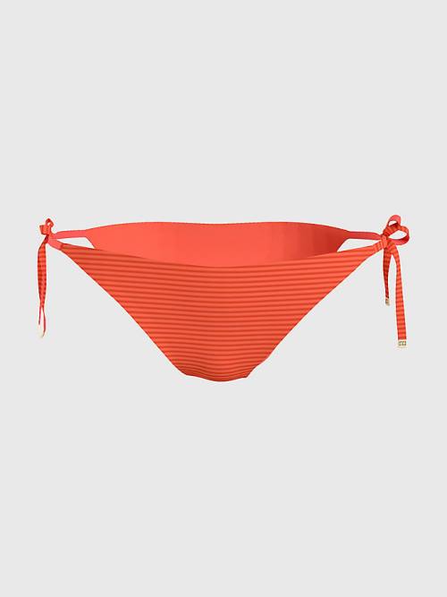 Red Tommy Hilfiger Side Tie Ribbed Bikini Bottoms Women's Swimwear | TH250EBO