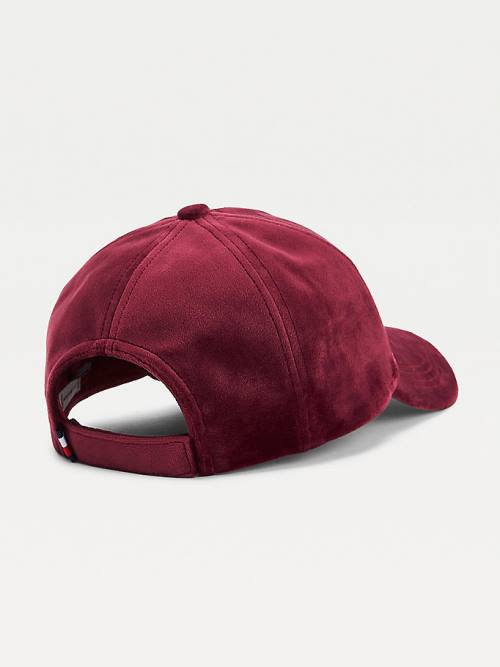 Red Tommy Hilfiger Signature Logo Velvet Cap Women's Hats | TH079EAM