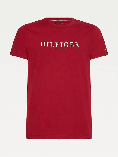 Red Tommy Hilfiger Signature Organic Cotton Graphic Logo Men's T Shirts | TH592QFY