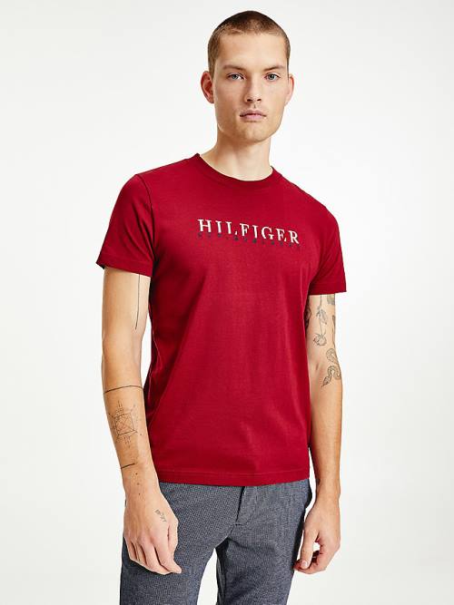 Red Tommy Hilfiger Signature Organic Cotton Graphic Logo Men\'s T Shirts | TH592QFY