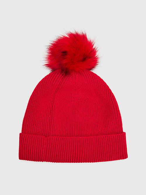 Red Tommy Hilfiger Signature Pom Pom Beanie Women's Hats | TH672XLA