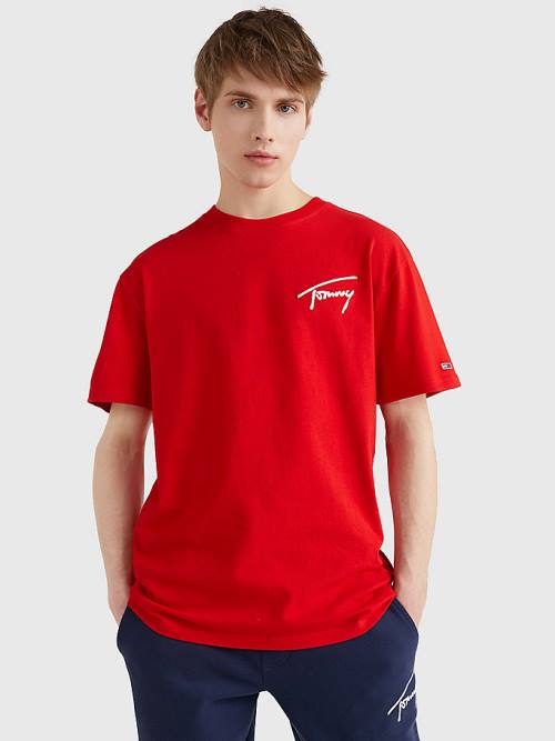 Red Tommy Hilfiger Signature Recycled Cotton Men's T Shirts | TH912FNB