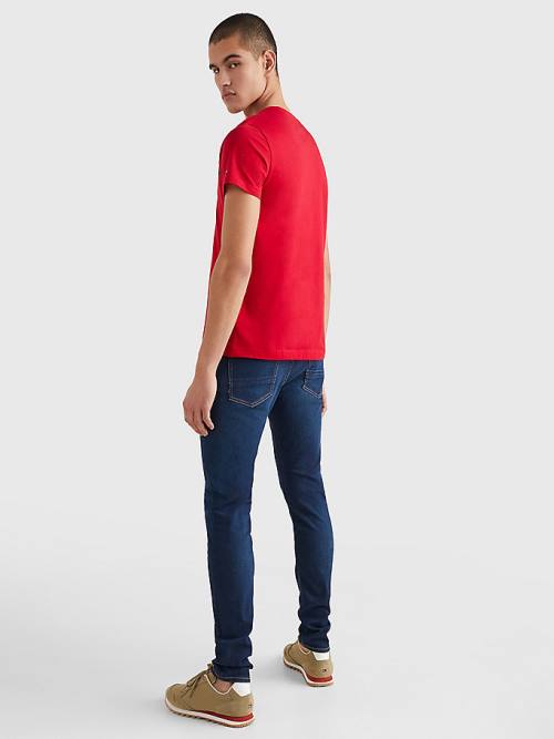 Red Tommy Hilfiger Signature Split Logo Men's T Shirts | TH803MDS