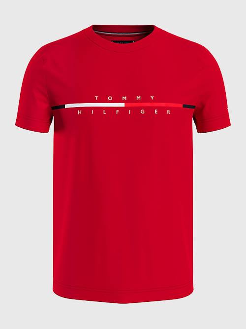 Red Tommy Hilfiger Signature Split Logo Men's T Shirts | TH803MDS