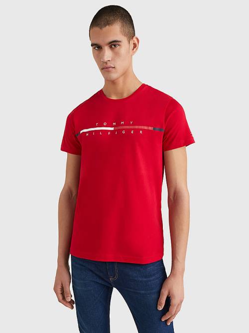 Red Tommy Hilfiger Signature Split Logo Men\'s T Shirts | TH803MDS