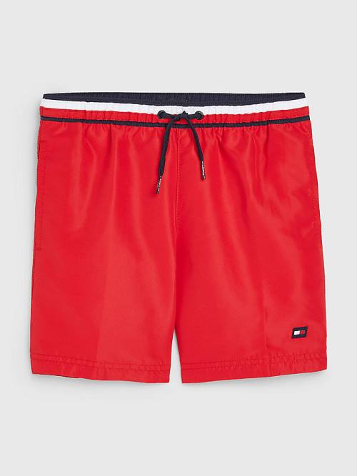 Red Tommy Hilfiger Signature Tape Mid Length Shorts Boys\' Swimwear | TH849LEV