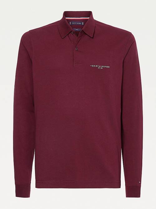 Red Tommy Hilfiger Slim Fit Long Sleeve Men's Polo Shirts | TH435ITP