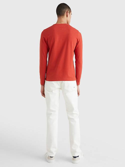 Red Tommy Hilfiger Slim Fit Long Sleeve Men's T Shirts | TH745HLB