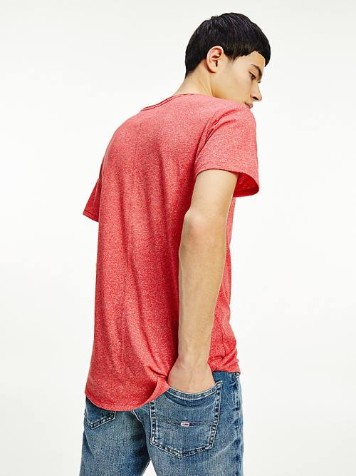 Red Tommy Hilfiger Slim Fit V-Neck Men's T Shirts | TH614TOA