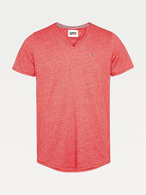 Red Tommy Hilfiger Slim Fit V-Neck Men's T Shirts | TH614TOA