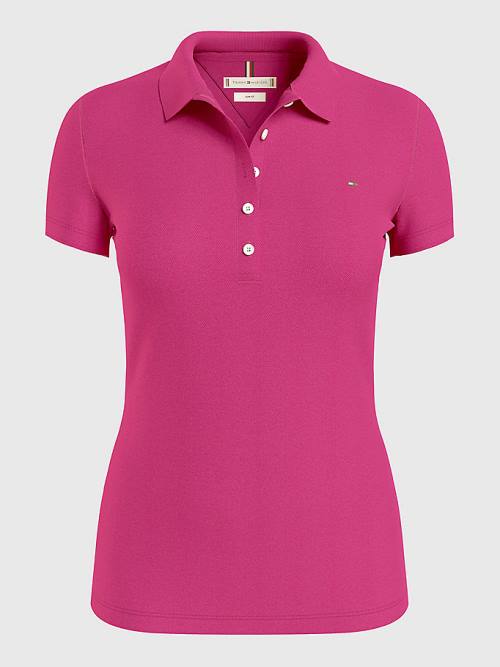 Red Tommy Hilfiger Slim Fit Women's Polo Shirts | TH138AZV